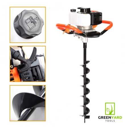 Моторен свредел за дупки GreenYard -52куб.см + свредло φ150 mm