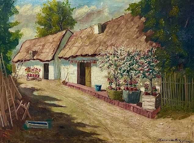 ~GOSPODARIE~ Tablou vechi, ulei/panza, 80x60cm(100x80cu rama), semnt