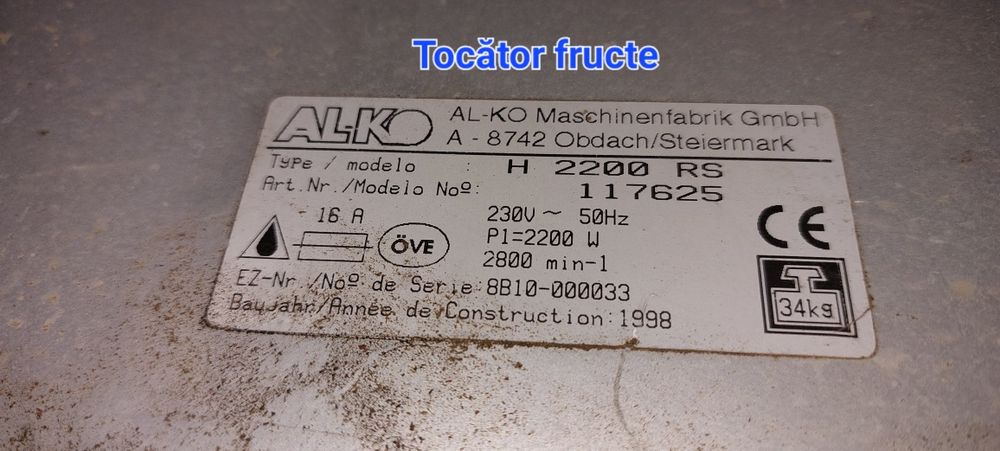 Tocator fructe legume 220v Tocator crengi cu reductor sau fara