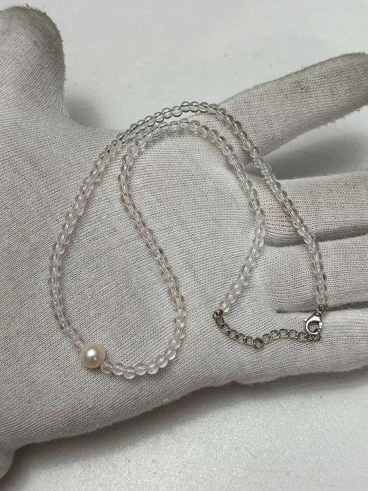 COLIER CRISTAL STANCA + PERLA + ARGINT 925 - 50cm - Margele - Vintage
