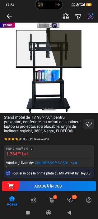 Stand mobil conferințe prezentări suport PC