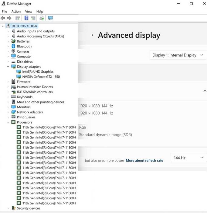 Laptop Gaming i7 11800H 16 CORES led 144Hz 16GB placa dedicata NVIDIA