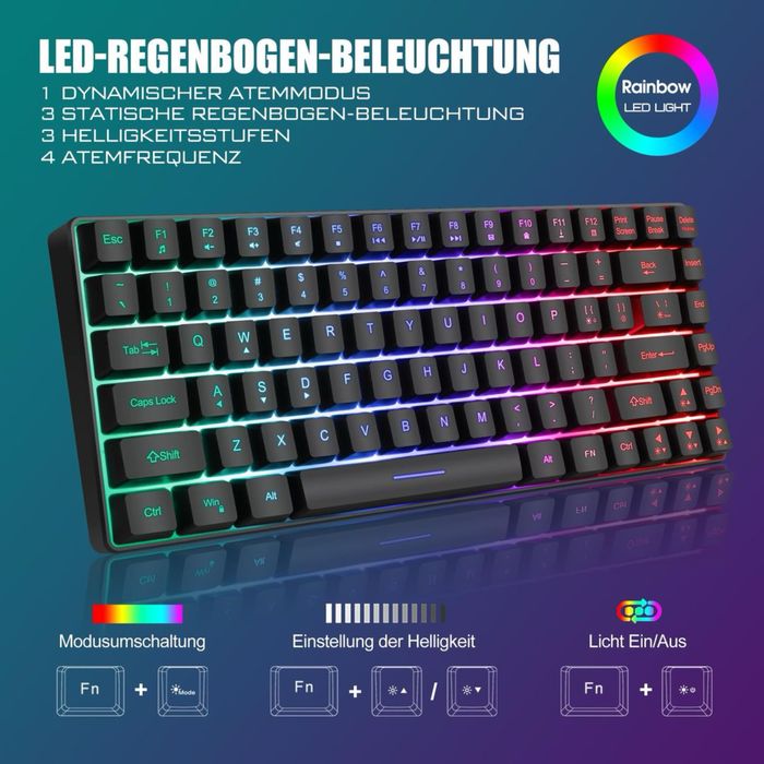 Set Tastatură și Mouse Gaming Wireless 75% – Dispunere QWERTZ DE Negru