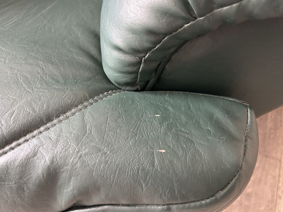 Fotolii piele naturală verde, foarte confortabil, stil clasic