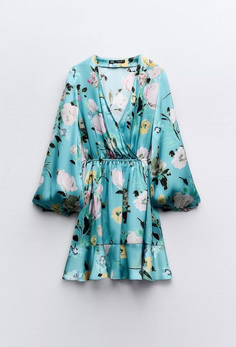 Сатенирана рокля с флорален принт Zara