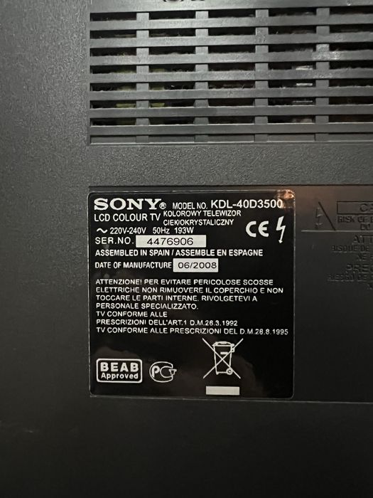 TV LCD Sony Bravia diag102cm KDL-40D3500