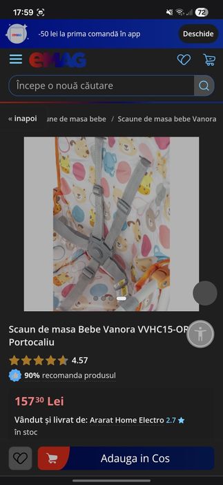 Scaun de masa Bebe Vanora VVHC15-ORG, Portocaliu