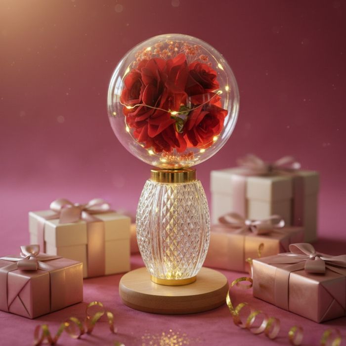 Декоративна лампа с червени рози и мека светлина – за топлина и хармон