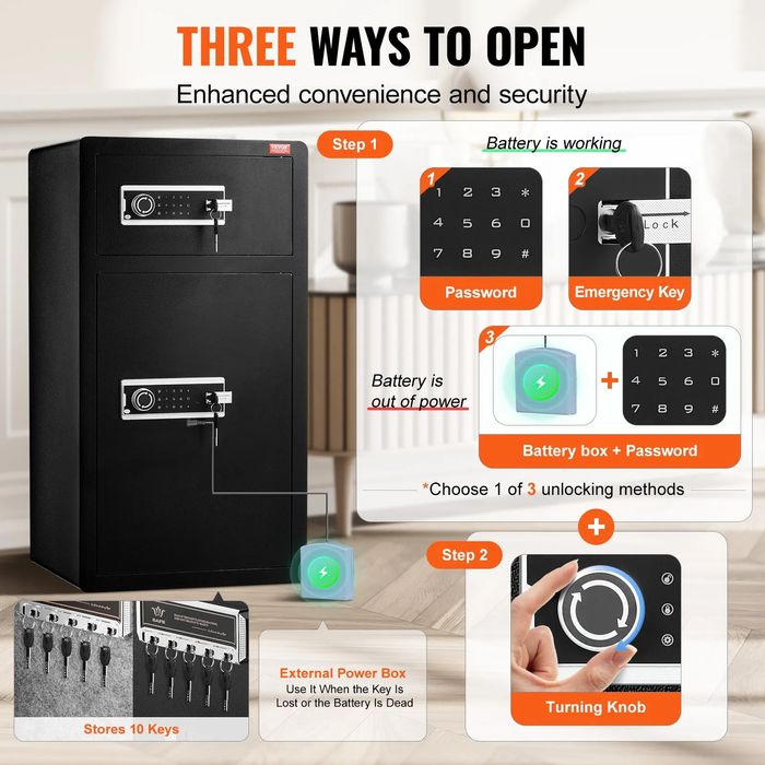 7.2 куб. 204 литра  сейф с двоен достъп – Кодов и ключов механизъм