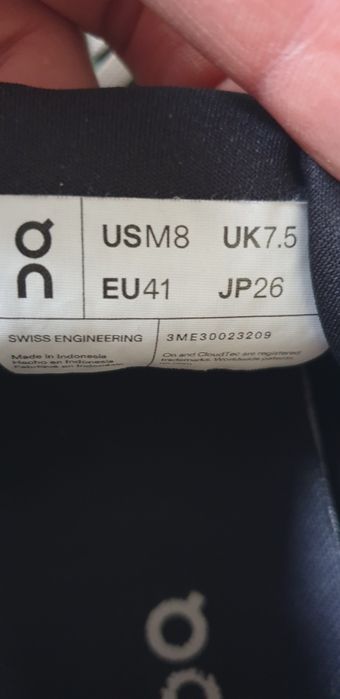On Cloud Mens Size 41/26.5см UK 7.5 US 8 ОРИГИНАЛ! Мъжки Маратонки