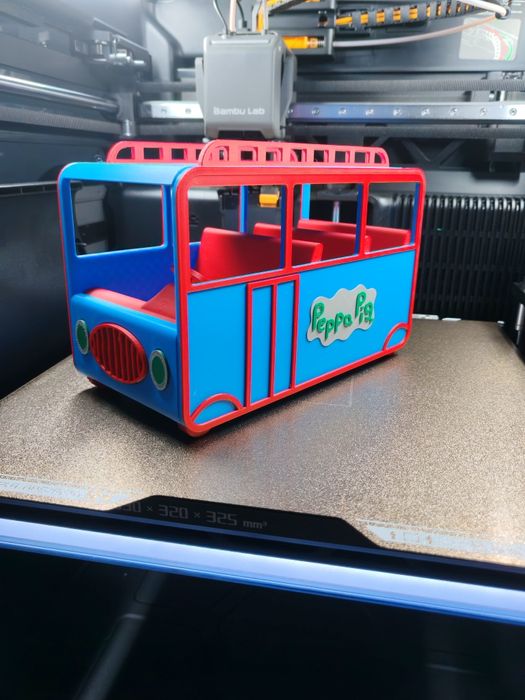Autobuz de jucărie pentru figurine - Design vesel, Print 3D - Cadou pentru copii. PEPPA PIG