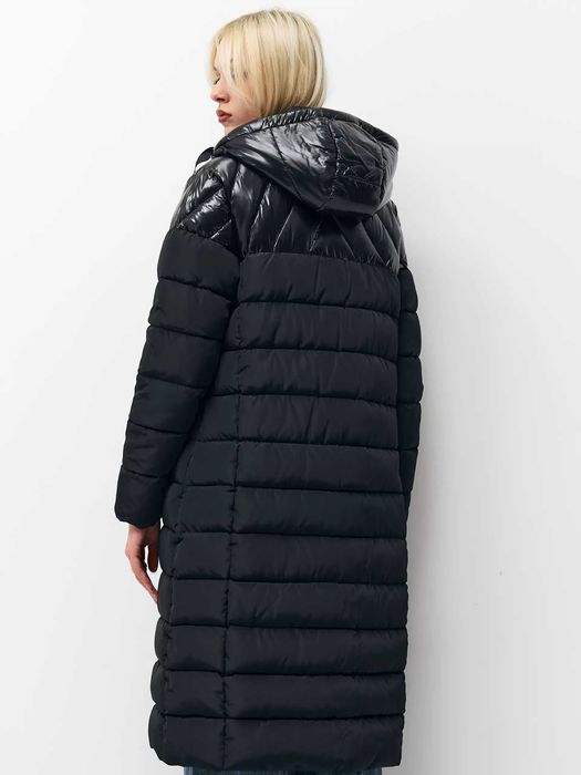 Дамско зимно яке , ватирано дълго зимно яке , черен цвят