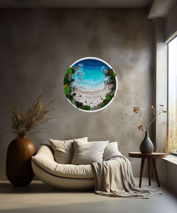 Морски  пана за стена от епоксидна смола и скандинавски мъх