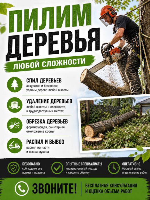 Спил деревьев любой сложности !!!