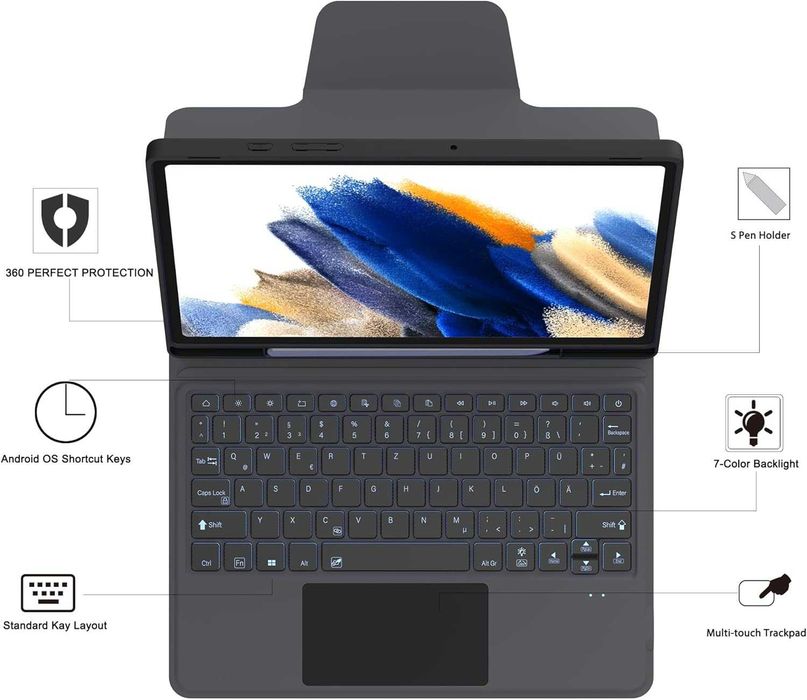 Samsung Galaxy Tab A8 Протектор Кейс със Светеща Клавиатура