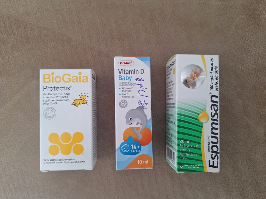 Pachet bebeluși sigilat: BioGaia Protectis 10ml, Espumisan 30ml, Vitamina D3 10ml