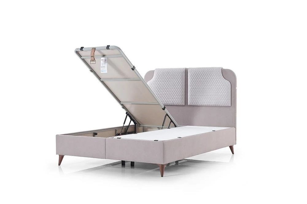 Set Pat tapitat cu led, soniera si lada depozitare + saltea ortopedica