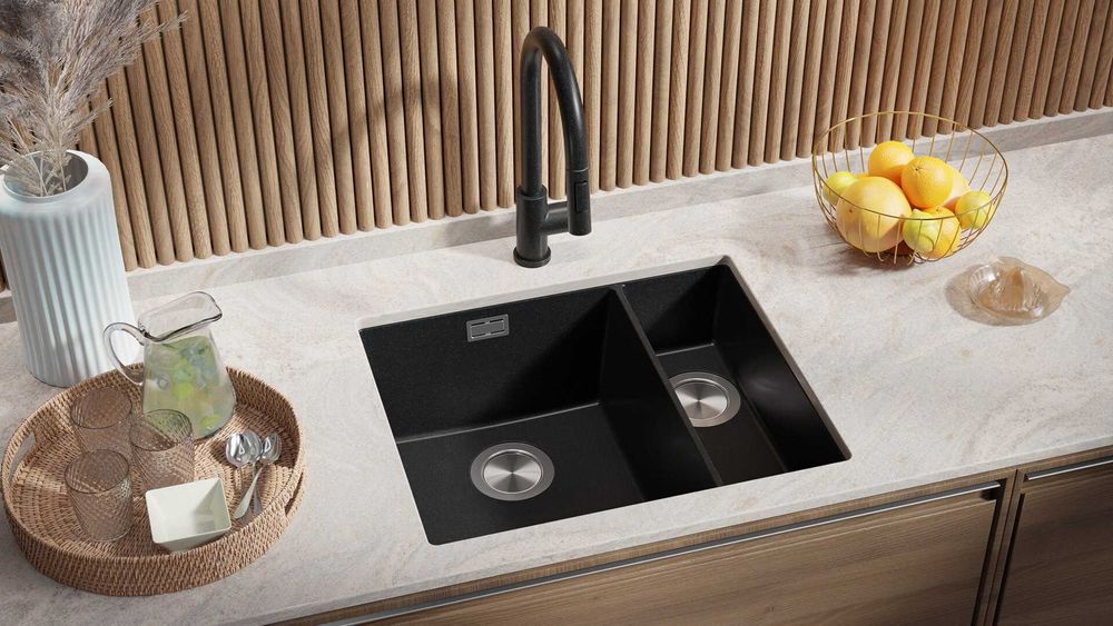 Гранитна Мивка за Вграждане под Плот Лондон 60 Duo 550 x 450  графит