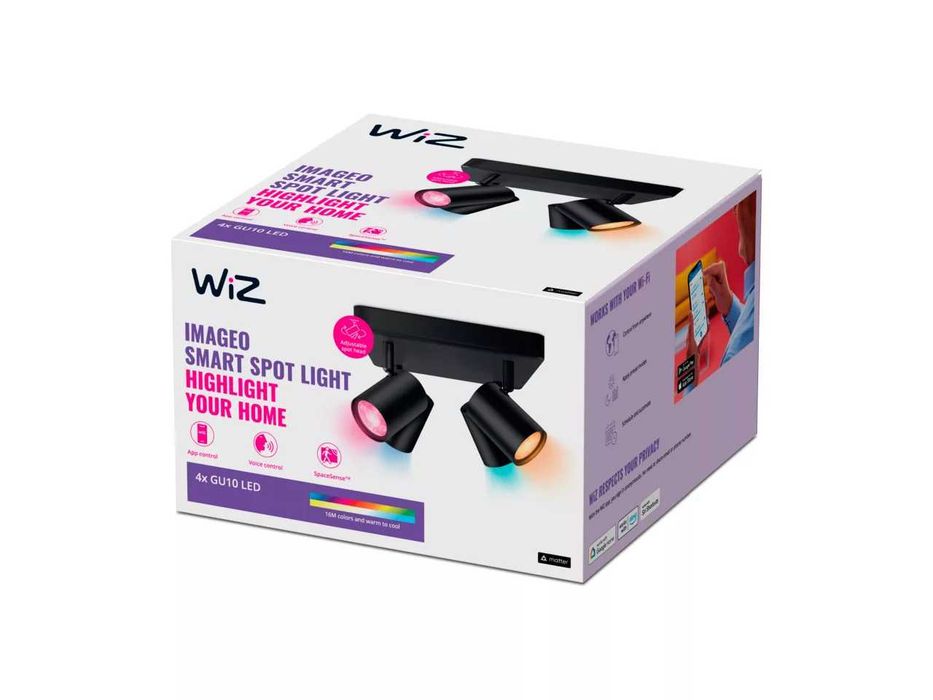 Philips WiZ IMAGEO Smart Спот LED лампа за таван с 4 светлини WiFi Черна Бяла Смарт