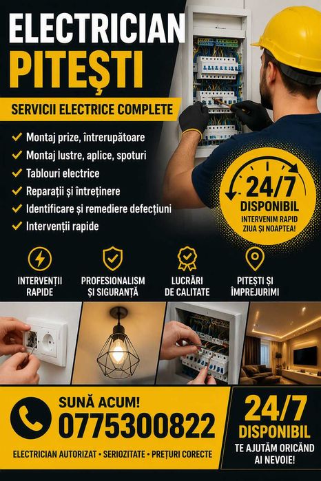 Electrician Pitești Non-Stop 24/7 | Prize, Lustre, Tablouri Electrice, Instalații Electrice Complete