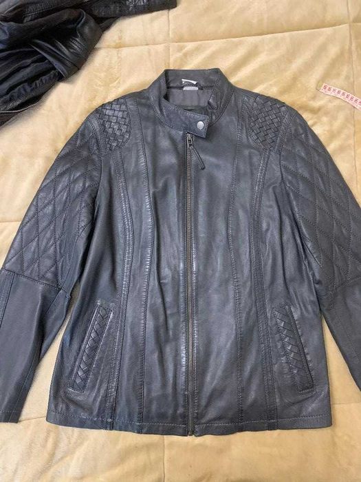 Geaca biker, Paola, din piele naturala, gri