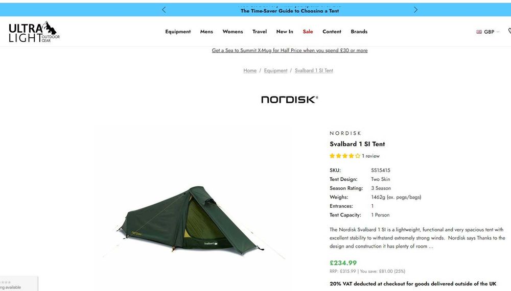 Двуслойна Палатка Nordisk Svalbard 1 SI tent, НОВА лека