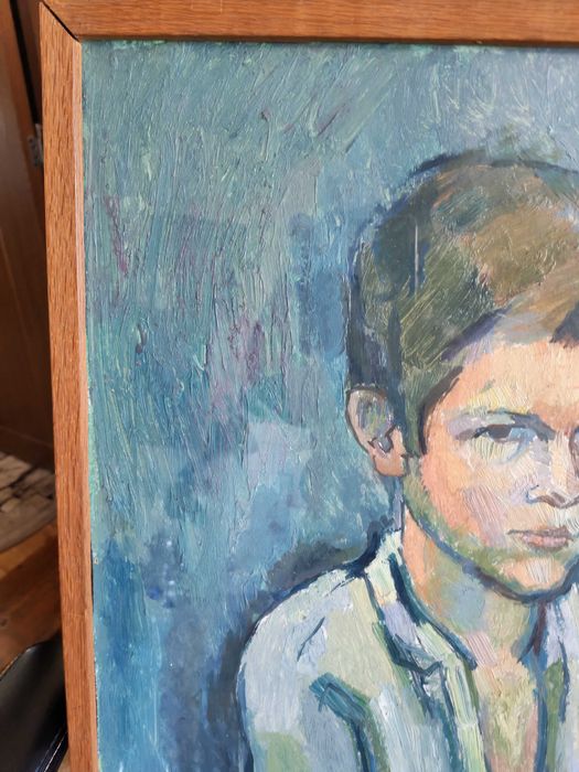 Tablou Traian Brădean – Portret de tânăr, ulei pe carton, semnat