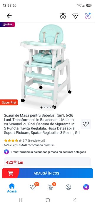 Scaun de masa pt bebe/copii