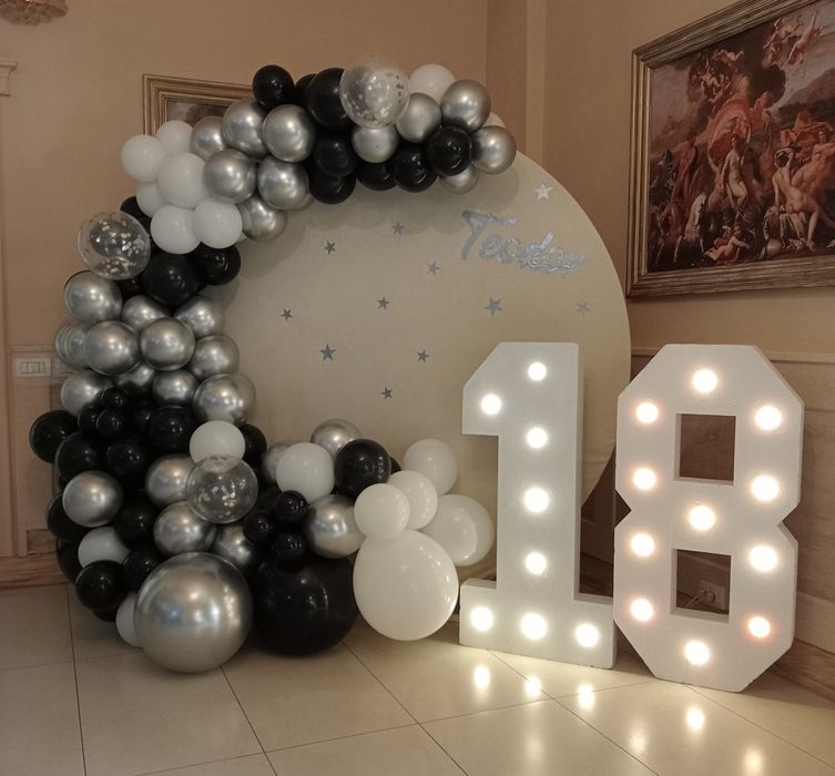 Arcada, Panou baloane, Litere luminoase, Decor, Majorat,Botez, Nunta