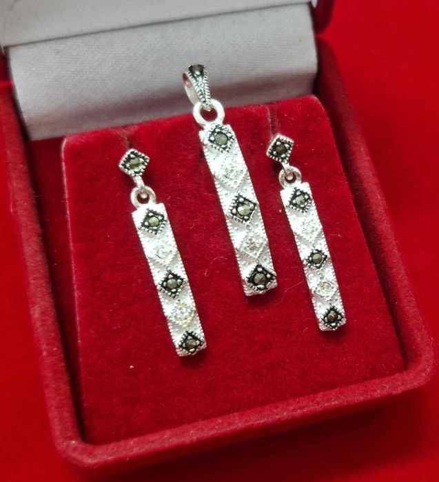 AG178, set argint 925,nou/marcat,cu marcasite si zirconiu,ideal cadou