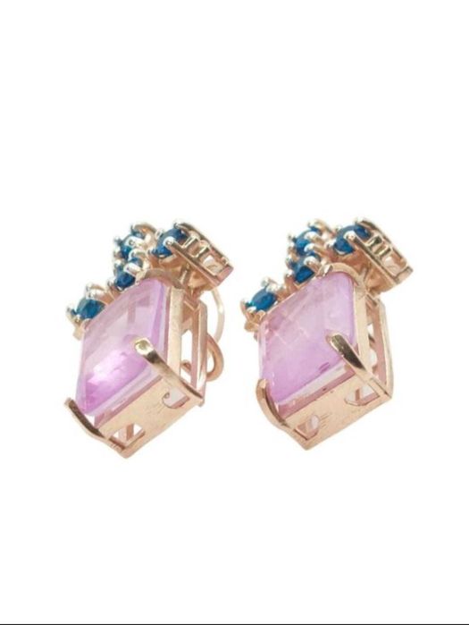 Cercei aur roz 9K Morganit si 8 Safire