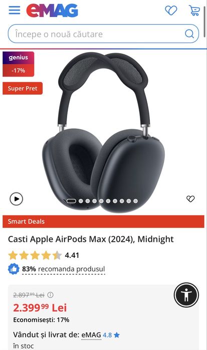 MDM vinde: Casti Airpods Max, Midnight.