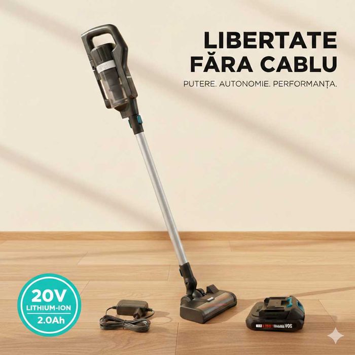 Pachet Aspirator Vertical WAINER AS01 + acumulator 2Ah + incarcator