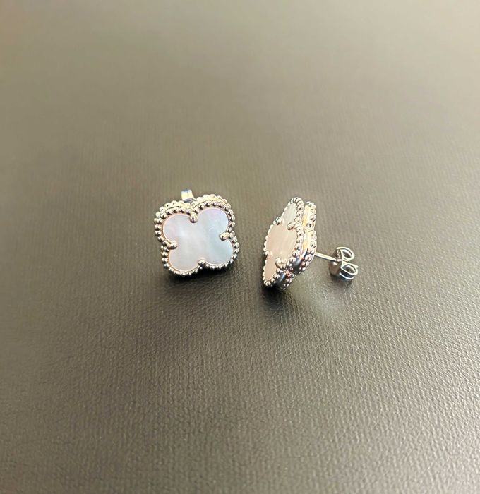 Сребърни обеци с бял седеф - Van Cleef & Arpels VCA Vintage Alhambra