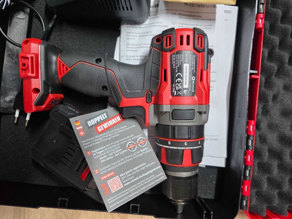 Einhell TE-CD 18/50 Li BL PXC - Bormasina de gaurit si insurubat cu acumulator, incarcator si valiza plastic