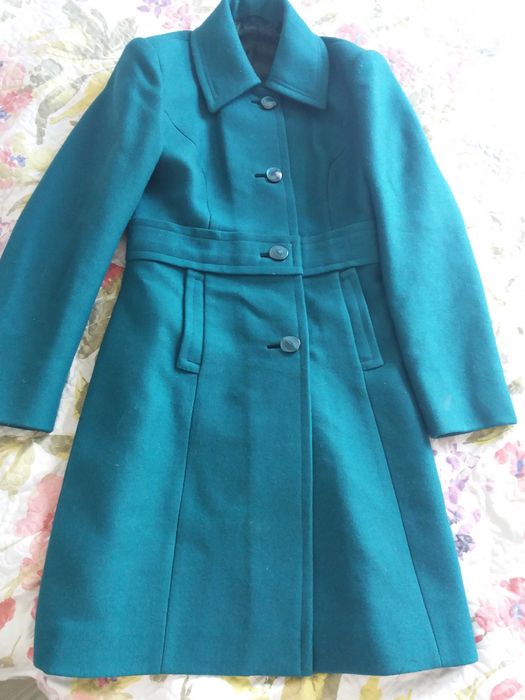 Palton stofa lana verde albastrui