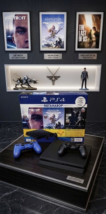 Sony PS 4 SLIM 1 TB, 2 геймпада и 250+ игр