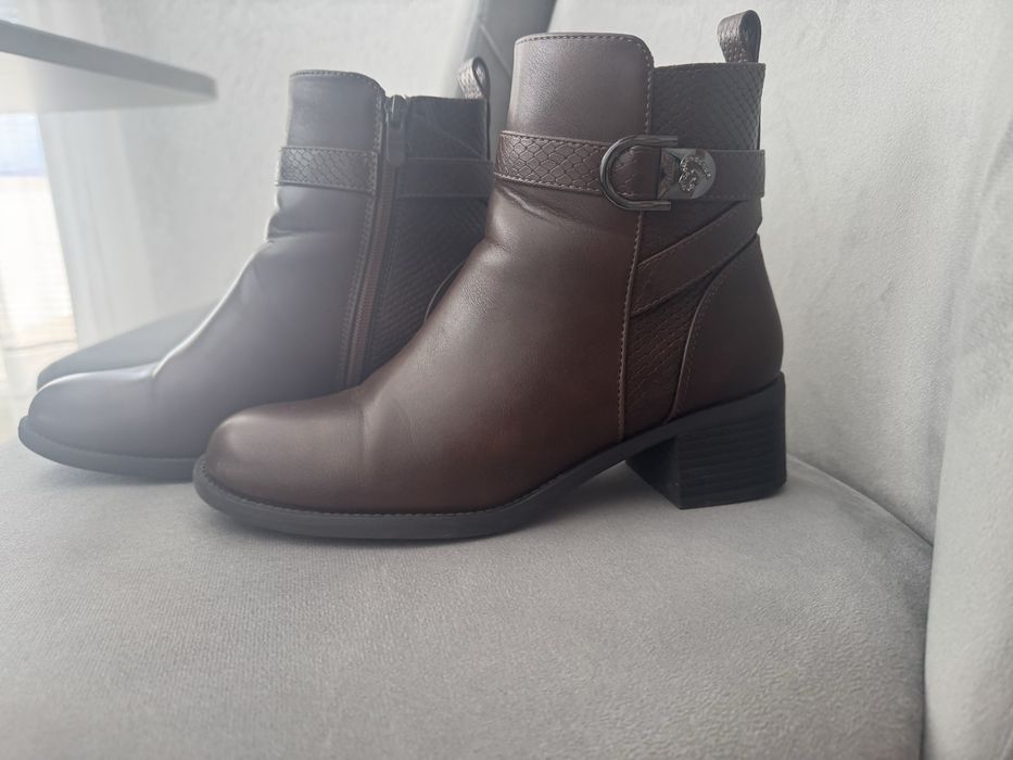 Дамски боти в тъмно кафяви + подарък чанта.Ботите са 38 номер удобни