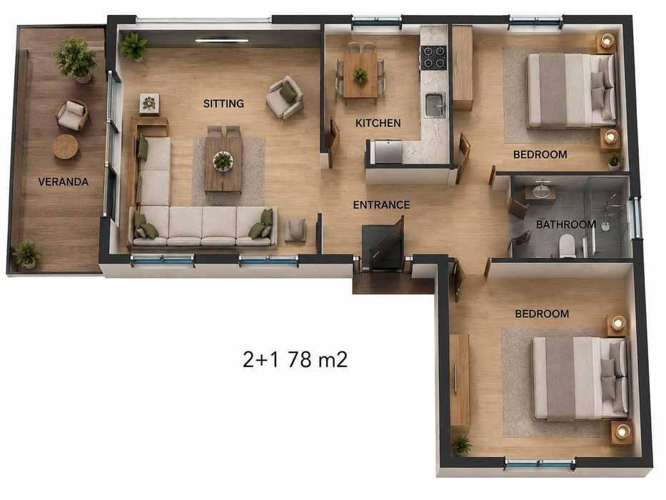 Сглобяема къща семейна с две спални – 78 м²