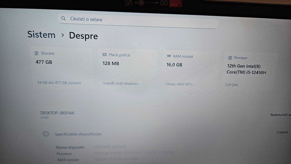 Laptop Lenovo Idea Pad Slim 3/15,6 ”, windows 11 si procesor I5-12450H