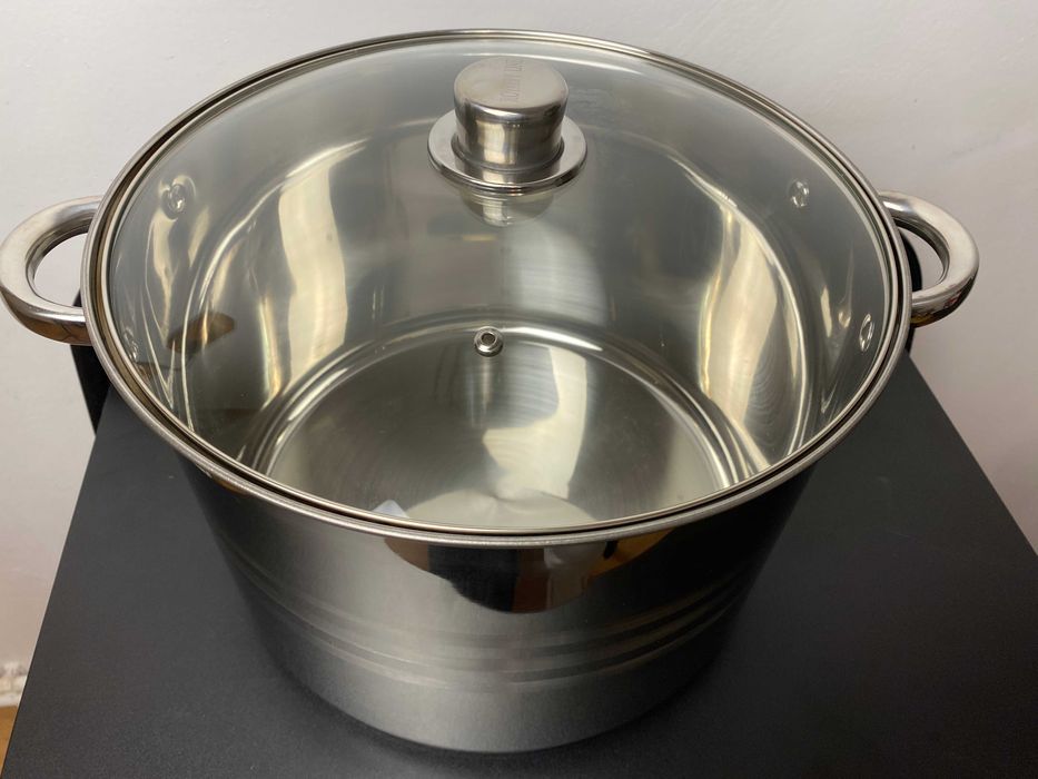 Oala inox 11 litri cu capac de sticla pentru gatit zilnic