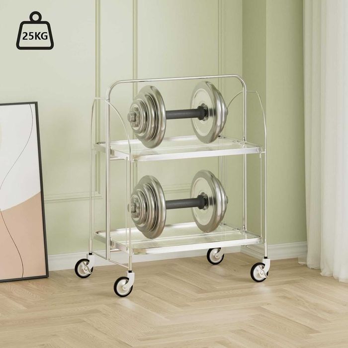 Мобилна сгъваема количка за сервиране, 2-етажна, закалено стъкло  302