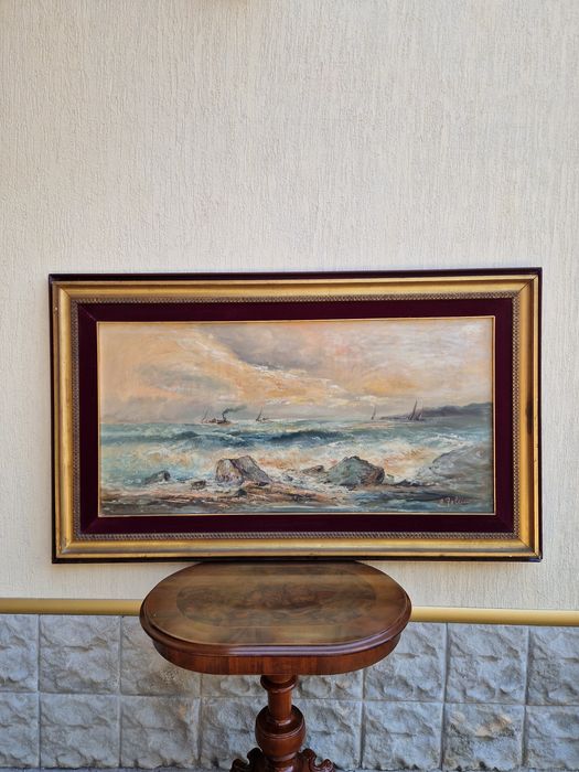 Маринизъм платно огромна картина масло авторска