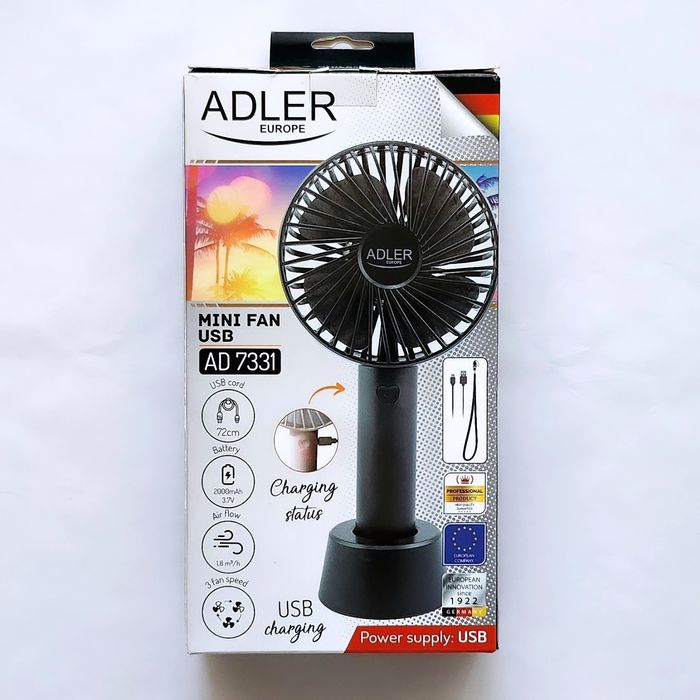 Ventilator portabil Adler, 9cm, incarcare USB