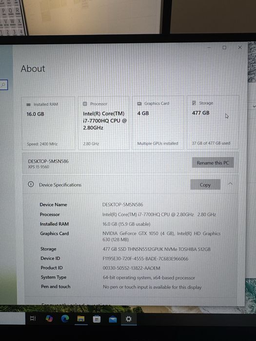 Dell XPS 15 9560 | i7 HQ | 16GB RAM | GTX 1050 | 512GB SSD