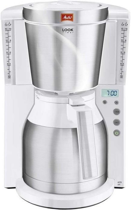 Melitta Look Therm Timer - Кафемашина за капково кафе - с термос - функция таймер - спиране на прокапването - 10 чаши - бяла (1011-15)