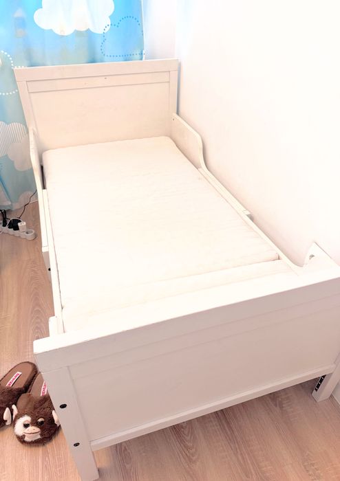 SUNDVIK Pat extensibil+somieră și saltea alb, 80x200 cm