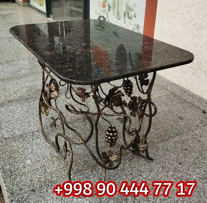 Стол Металл Ковка виноград лоза + гранит бронза - KOVKA STOL UZUM POYA