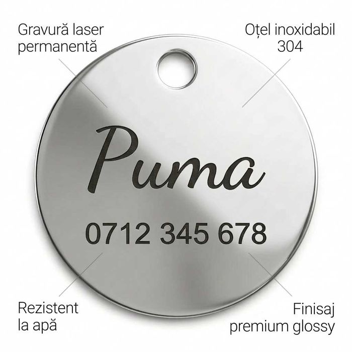 Medalion personalizat–animale de companie, gravat laser, rotund, 22 mm