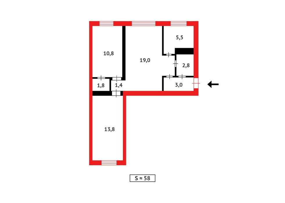 Продам 3хком кв. 58кв.м., 1/5эт. Ермекова